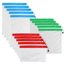 Load image into Gallery viewer, 15pcs 12pcs Reusable Produce Bags Washable Mesh Bags for Grocery Shopping Fruit Vegetable Toys Sundries Organizer Storage Bags