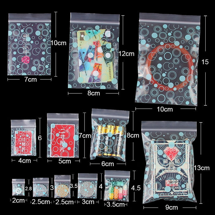 Mini storage bags 100 pcs/set 0.2 mm Thickness Jewelry Ziplock Zip Zipped Lock Reclosable Plastic Poly Clear Bags
